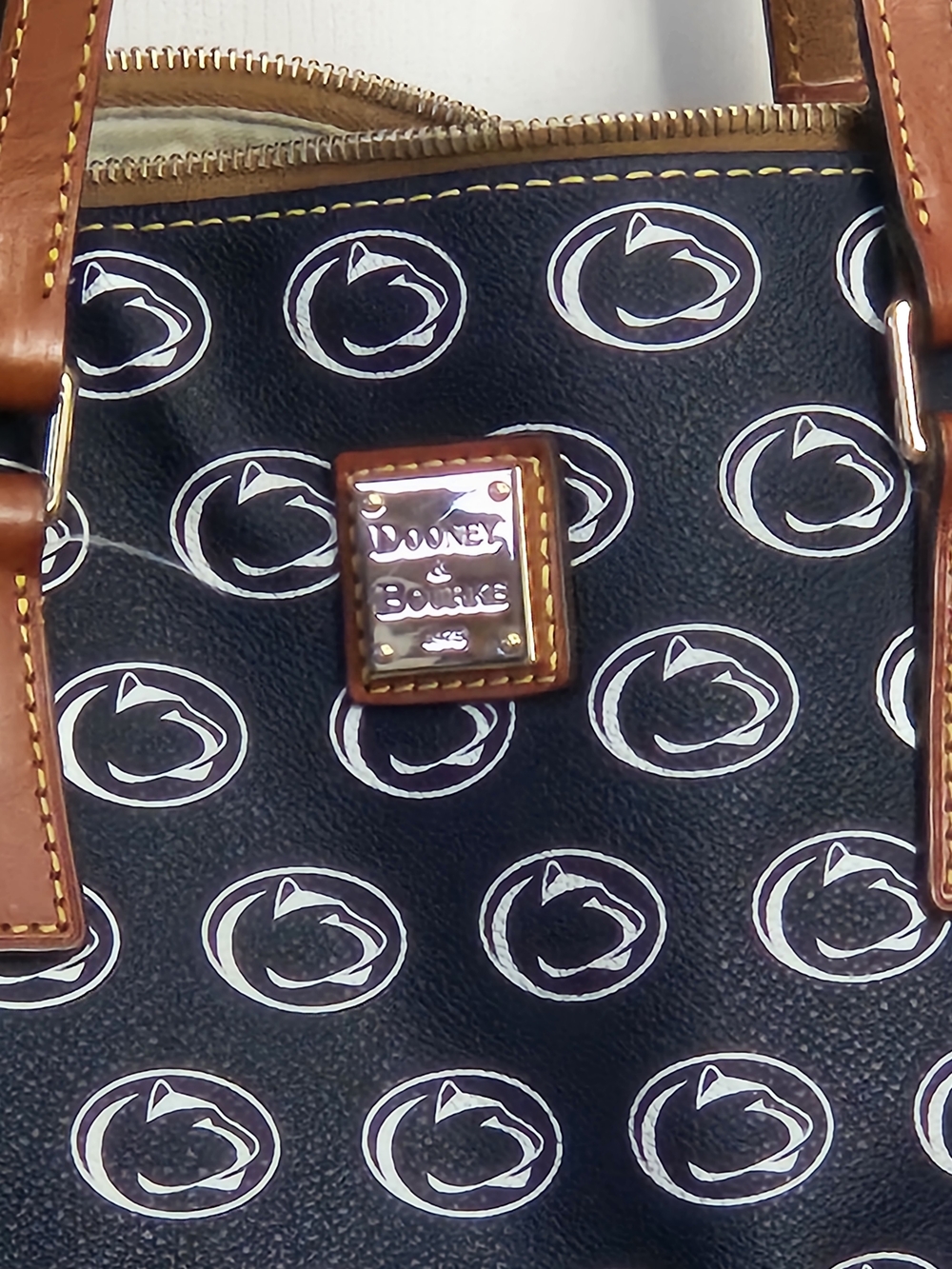Dooney & Bourke Navy Signature Penn State Tote with Brown Leather Trim - Picture 2 of 5